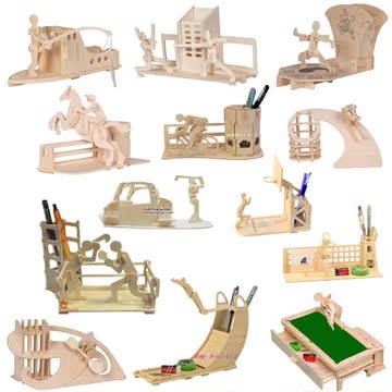 包邮3D木制立体拼图 DIY儿童手工奖品玩具批发 创意拼装笔筒系列