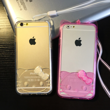 可爱KT猫 苹果6边框4.7 iphone6 plus手机壳 5.5挂绳5s硅胶外套软