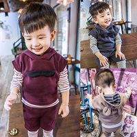 男童秋装套装 2015童装1-2-3-4岁男宝宝条纹套装 儿童卫衣三件套