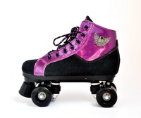 个性黑紫成人双排溜冰鞋成年男女牛皮PU闪光轮滑鞋旱冰鞋四轮