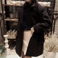 2015秋冬新款韩版东大门通勤OL双排扣羊毛呢大衣女呢子中长款外套