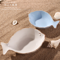海洋系列 时尚创意白色小清新鱼碗 筷碟餐具厨房家用陶瓷宠物碗