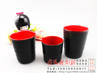 日式红黑双色酒店密胺仿瓷杯韩式塑料水杯树脂茶杯口杯饭店杯子