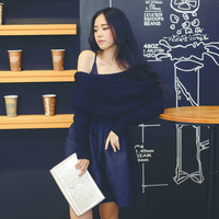 2015秋款连衣裙韩版新款毛衣针织衫套装裙两件套吊带一字领套装