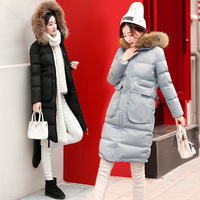 2015冬季新款韩版女中长款貉子毛领加厚连帽棉衣羽绒棉服棉袄外套