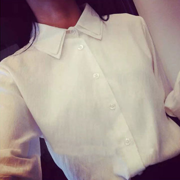 韩版衬衫女秋季新款小清新纯白气质打底衫女学生通勤双层领衬衣潮