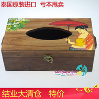 泰国实木纸巾盒 摆件 实木手工彩绘 纸巾盒