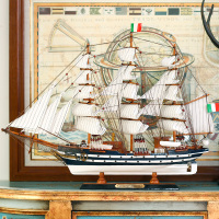 VSISH地中海帆船模型摆件 仿真实木船装饰 一帆风顺木质工艺船