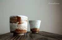 日式高足茶盏 文艺粗陶陶艺个性纯手工品茗杯 自然纹理复古茶道杯