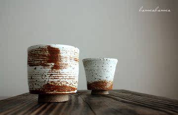 日式高足茶盏 文艺粗陶陶艺个性纯手工品茗杯 自然纹理复古茶道杯