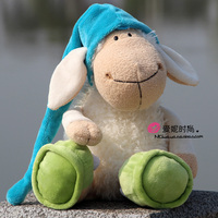 新年礼物NICI羊瞌睡羊车饰公仔蓝色睡帽羊毛绒玩具生日礼物包邮