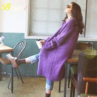 2015韩国代购秋冬新款女士毛衣中长款开衫外套宽松大码加厚大衣潮