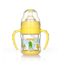 小淘气双层玻璃奶瓶 防摔防爆宽口径晶钻带吸管防胀气 宝宝奶瓶