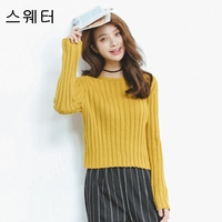 韩国2015秋冬新款圆领短款套头毛衣女纯色修身显瘦学生针织衫单件
