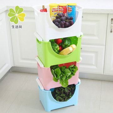 生活风可叠加水果蔬菜收纳架2个装大号水果收纳筐家居塑料收纳箱