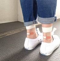 夏季 女 日本创意个性创可贴OK绷透明水晶玻璃丝短袜 原宿趣袜子