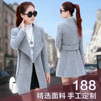 2015冬季新款韩版女装中长加厚毛呢外套女纯色风衣外套羊毛呢大衣