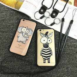iPhone6s大小眼斑马和大象软边挂绳手机壳 苹果6Splus保护壳5.5