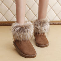 2015冬季新款欧美时尚仿狐狸毛短靴保暖绒面平底女棉鞋短筒雪地靴