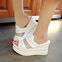 2016夏季新款韩版水钻坡跟高跟女鱼嘴鞋防水台松糕百搭女式拖鞋