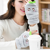 韩版卡通棉手套女士冬可爱露指保暖手套加厚学生触屏手套生日礼物