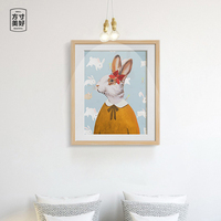 兔子先生小姐儿童房挂画客厅沙发背景墙双联墙画咖啡厅个性装饰画