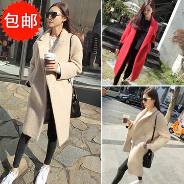 【2015冬上新】韩版女装 大牌时尚中长款廓形夹棉羊毛外套 大衣女