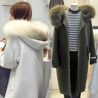 2015秋冬新款韩版女装加厚连帽奢华超大貉子毛领羊绒毛呢大衣外套