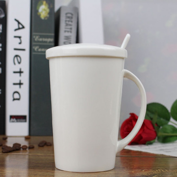 创意骨瓷杯子马克杯陶瓷水杯带盖勺咖啡杯牛奶杯情侣杯 杯子陶瓷