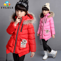 2015冬季新品 韩版时尚个性卡通贴标毛领女童加厚棉衣外套
