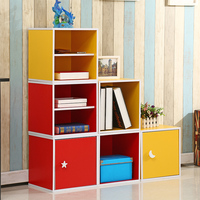 简易书柜自由组合格子柜简约现代书架木收纳小柜子创意储物柜带门