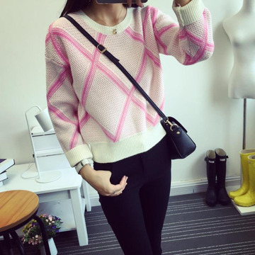 2015秋冬季韩版新品甜美针织衫女士短款修身显瘦百搭气质打底毛衣
