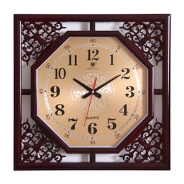 18英寸创意中式方形挂钟客厅大号艺术装饰钟表时尚静音复古石英钟