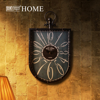 北欧创意家居装饰挂钟时钟复古做旧铁艺钟表咖啡厅服装店装饰道具