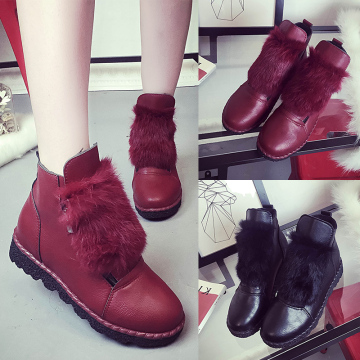 2015新款雪地靴毛毛厚底侧拉链内增高女棉鞋加绒保暖学生女鞋红