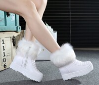 2015冬季新款短靴兔毛雪地靴女内增高厚底加绒棉鞋白色松糕靴女鞋