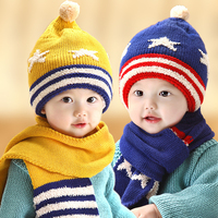 韩版宝宝帽子冬天儿童毛绒帽针织围巾二件套装男女冬季婴儿帽围脖