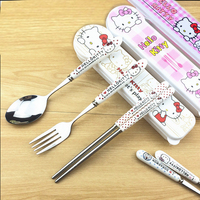 学生餐具三件套不锈钢筷子勺子套装韩国便携式创意户外餐具盒套装