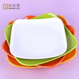 四方盘仿瓷餐具密胺盘 加厚彩色盘子塑料餐盘 菜碟翘角套餐盘碟