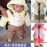 婴幼儿冬装衣服婴儿棉衣加厚新生儿0-3-6个月2宝宝背带裤套装冬季