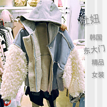 韩国东大门冬季新款羊羔毛拼接麂皮外套女宽松百搭学生棉衣