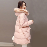 2015冬装新款韩版加厚羽绒棉服女士修身貉子毛领棉衣女中长款外套