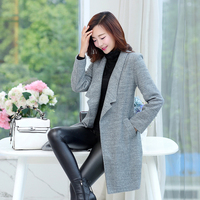 2015韩版秋冬新款中长款女式修身毛呢外套 超长羊毛大衣呢子外套