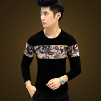 2015冬装新款加绒加厚腰果男士长袖T恤韩版修身时尚青年打底衫潮