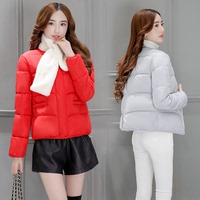 2016冬新款时尚韩版女装圆领纯色大码短款直筒单排扣外套配围脖