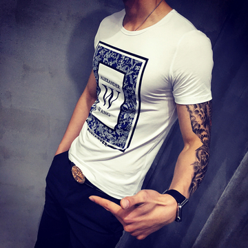 2016新款硬汉风！W字母胶印原创设计纯棉男士圆领短袖T恤