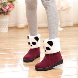 2015冬季儿童雪地靴可爱女童靴子大童卡通学生短靴小女孩熊猫童鞋