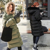 韩国2015冬装新款修身显瘦中长款棉衣女大毛领带帽加厚棉服外套潮