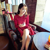 连衣裙秋冬款2015新款韩国修身收腰红色针织连衣裙长袖加厚打底裙