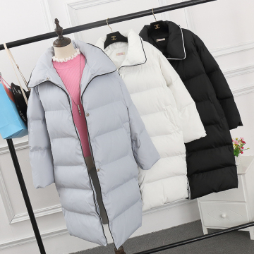 2015冬装新款韩版气质休闲中长款翻领撞色显瘦羽绒棉衣棉服外套女